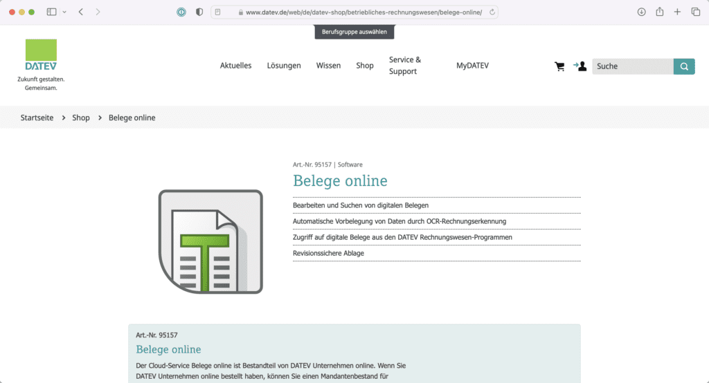 Dateve Beleg Online - Was ist Datev Beleg Online? Website Screenshot