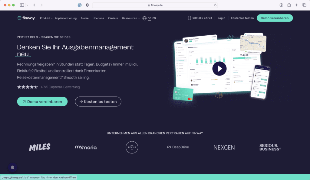 Finway Ausgabenmanagement Screenshot der Website