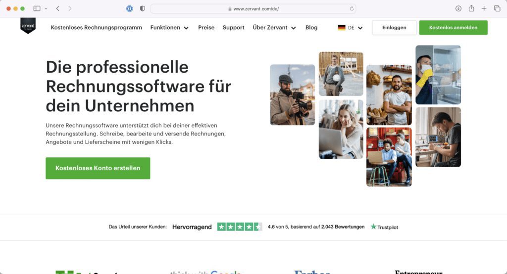 Zervant Rechnungen Scannen und Verwalten App Website Screenshot